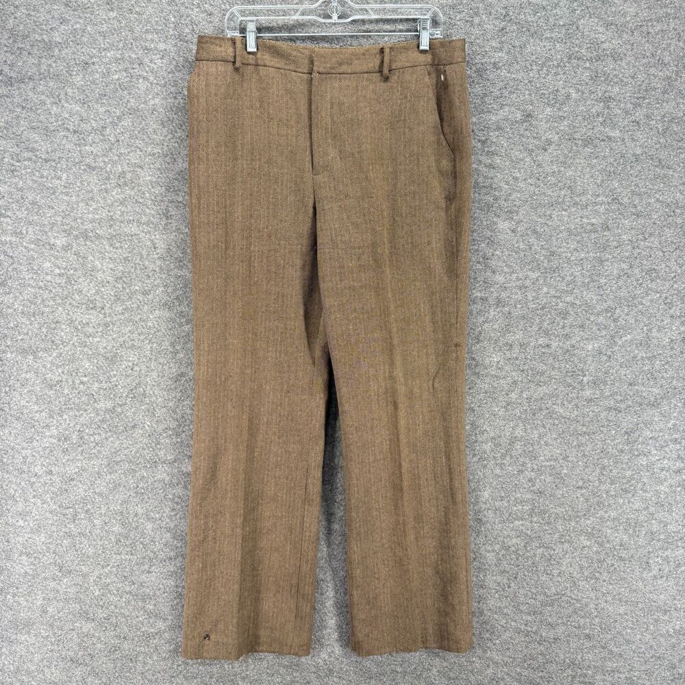 Chaps Dress Pants Women 12 Brown Wool Lined High Rise Pleated Straight Pockets